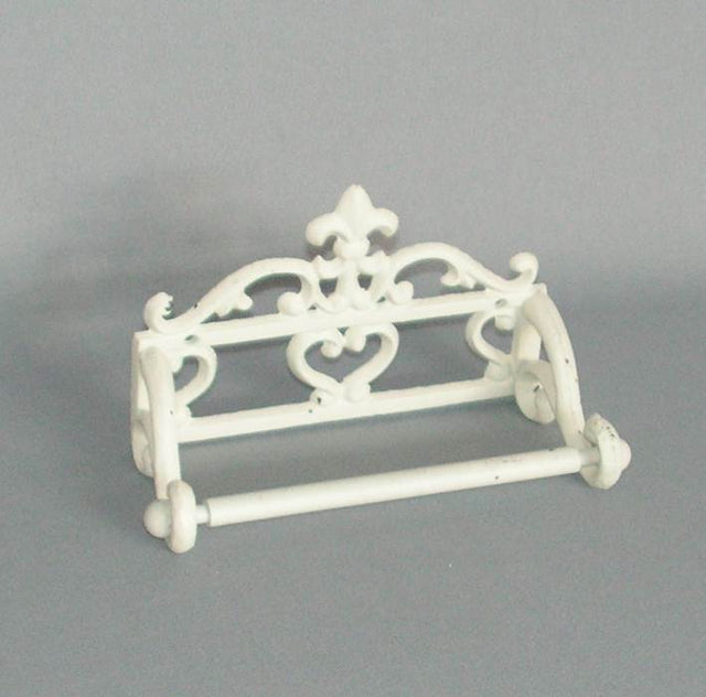 Elegant wall-mounted cream toilet roll holder made of durable wrought iron, perfect for modern or traditional bathrooms.