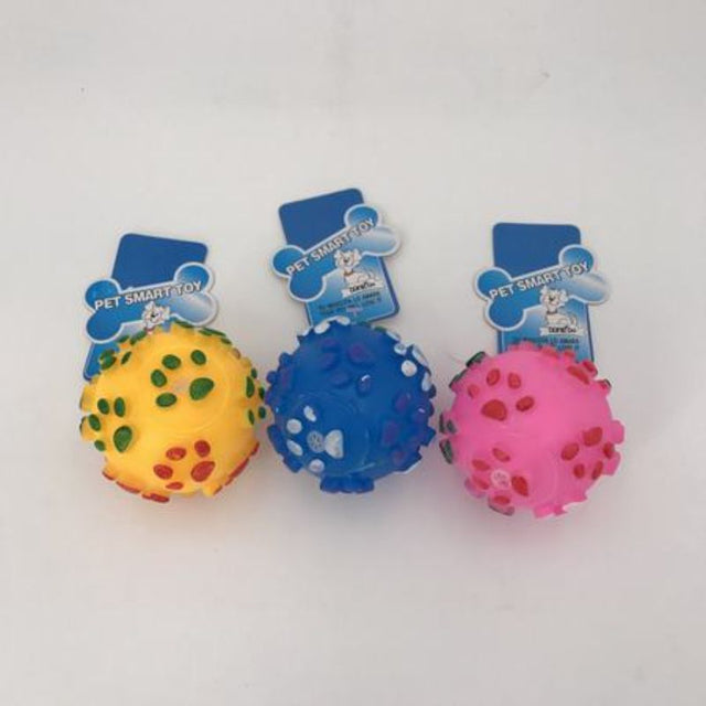 Colorful set of 12 Footprint Balls for pets, promoting active play and fun with durable, paw print designs.