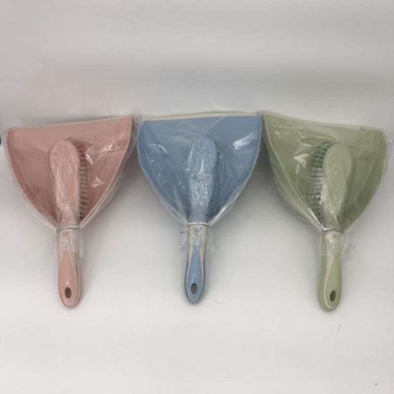 Colorful set of 12 plastic dustpans and brooms, perfect for efficient cleaning in homes and offices.