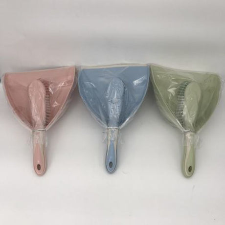 Colorful set of 12 plastic dustpans and brooms, perfect for efficient cleaning in homes and offices.