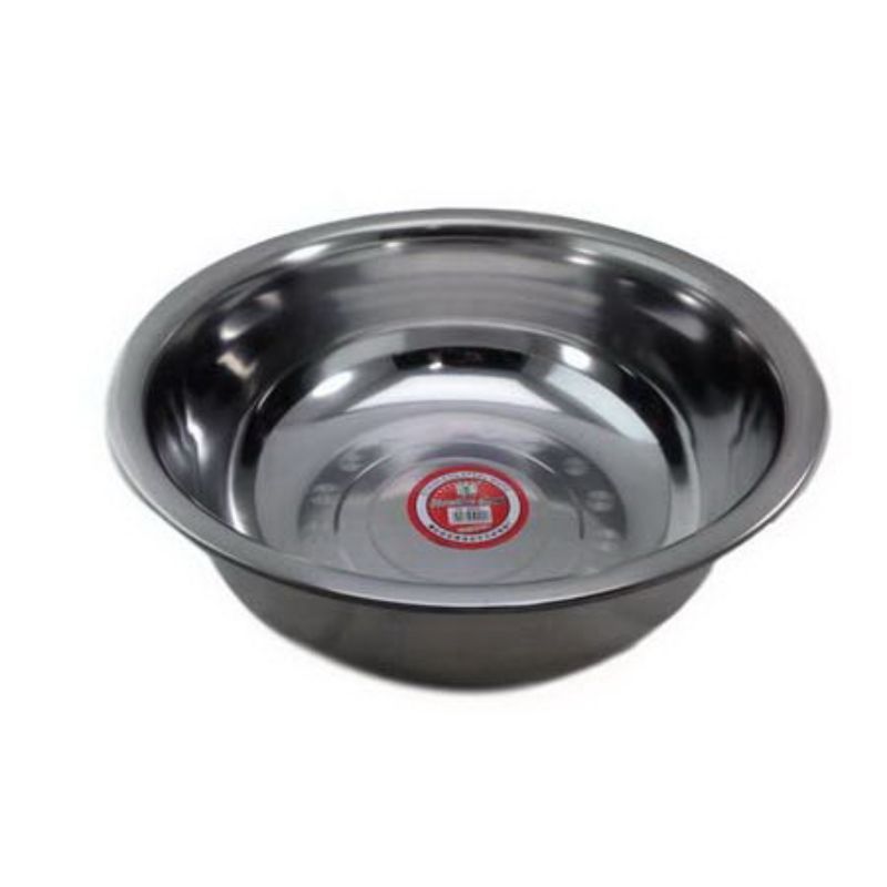 Set of 12 stainless steel basins, 38cm each, perfect for food prep, serving, and mixing in kitchen and dining.