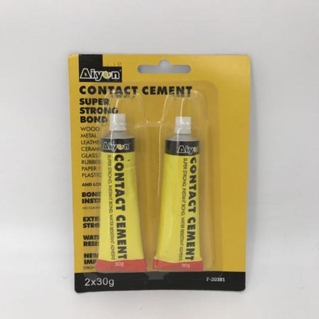 Contact cement in 12 packs, offering strong, quick-drying bonds for wood, metal, ceramics, and plastic projects.