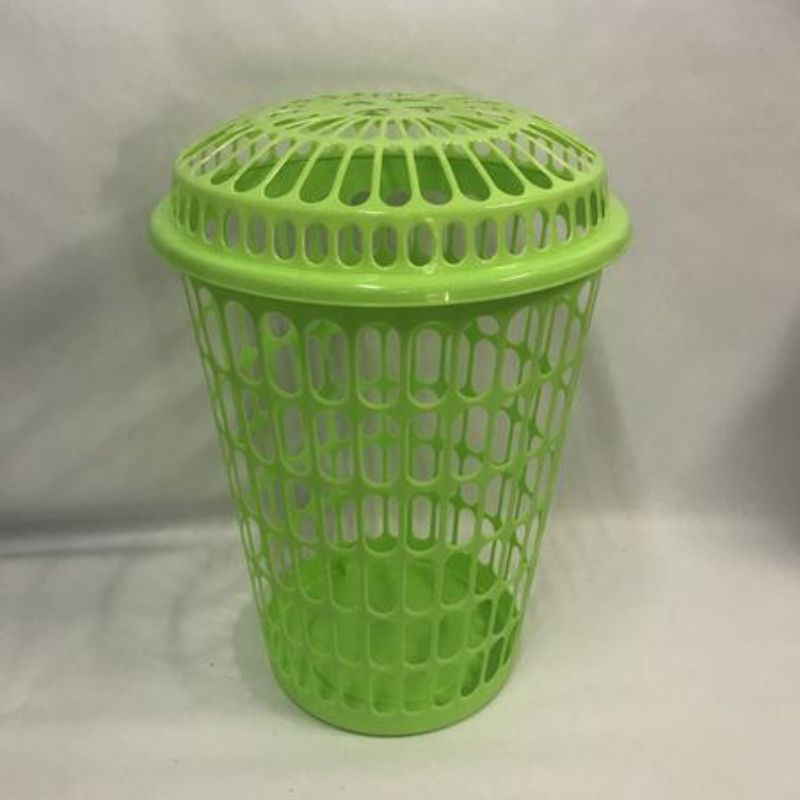 Set of 12 vibrant green plastic laundry baskets for easy organization, featuring durable design and smart ventilation.