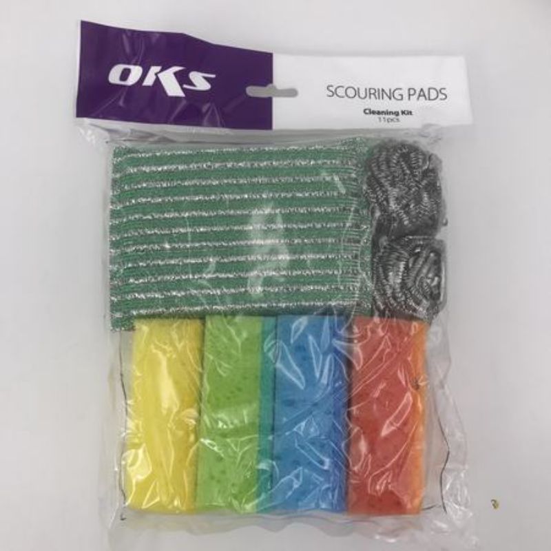Colorful 11-piece kitchen cleaning sponge set, designed for effective scrubbing and versatile surface cleaning.
