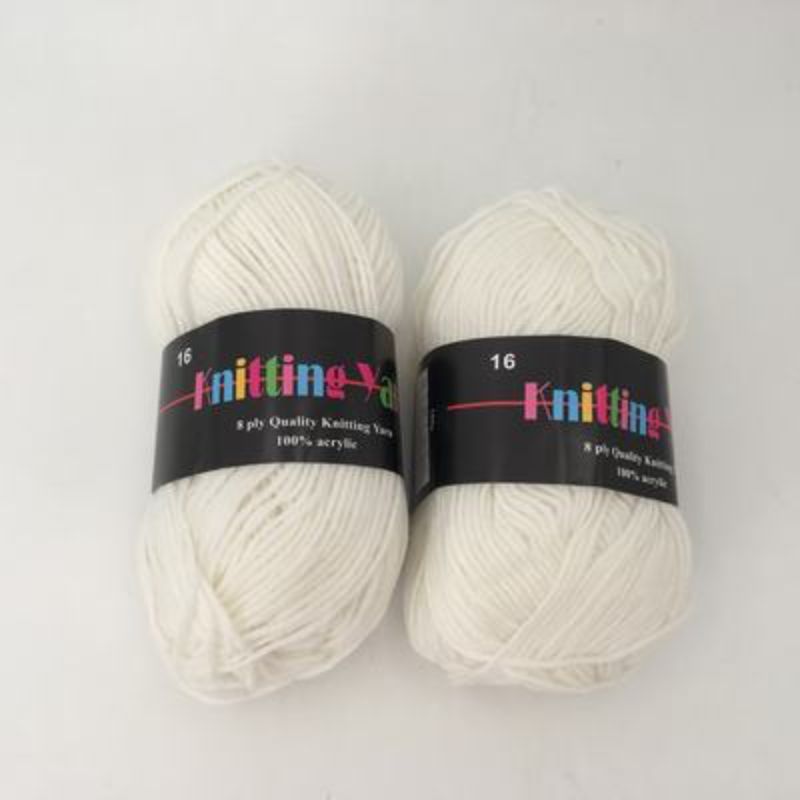 A set of 6 premium 8 ply white knitting yarn skeins, 100g each, made from soft, durable acrylic for versatile crafting.
