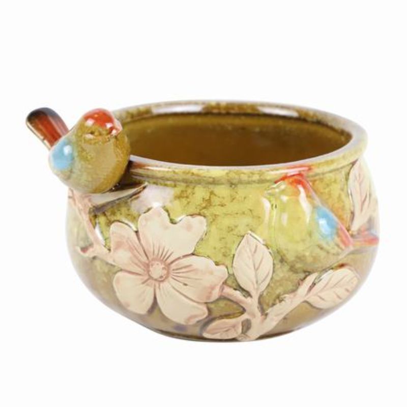 Set of 2 elegant ceramic pots with a floral pattern, ideal for displaying indoor plants and enhancing home decor.
