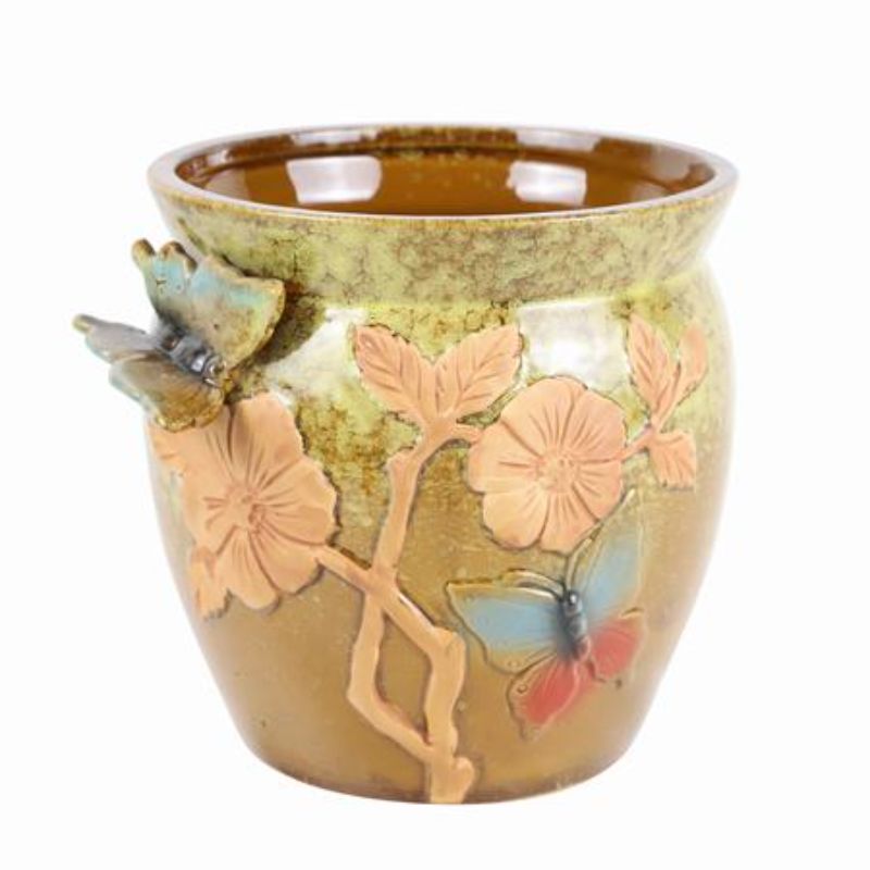 Set of 2 elegant ceramic pots with floral design, perfect for indoor and outdoor plant displays.