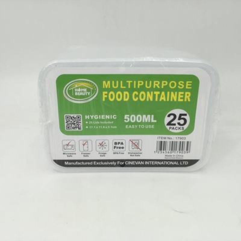 500ml plastic food containers, 300 units, perfect for meal prep, storage, and organization with a stackable design.