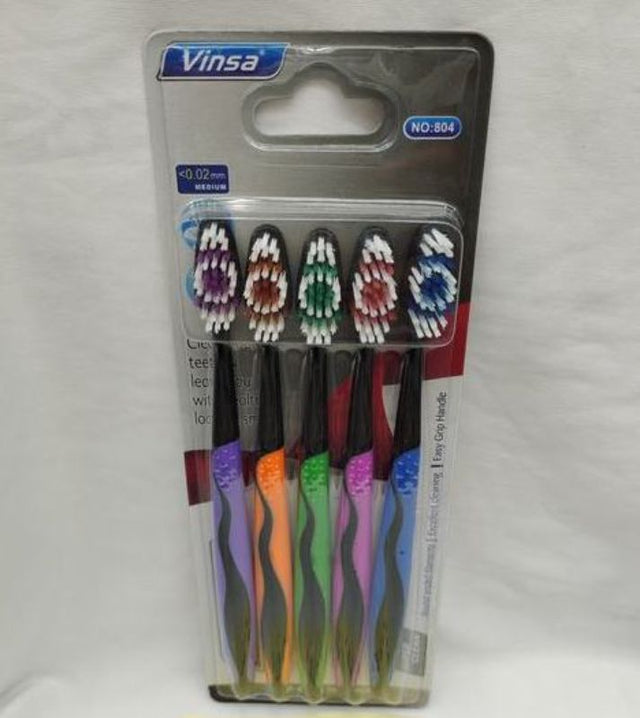 Premium 5-pack toothbrushes for effective plaque removal and gum care, featuring ergonomic handles and soft bristles.