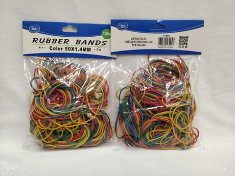 Durable rubber bands, 50 x 1.4MM, in 12 packs, perfect for organizing and bundling items securely.