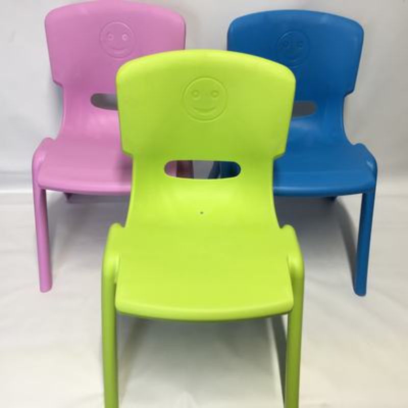 Set of 3 vibrant plastic chairs, stackable, lightweight, perfect for indoor/outdoor use, durable and stylish seating option.