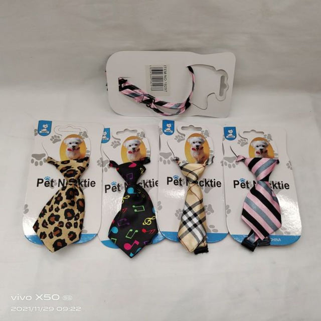 Set of 12 assorted pet neckties in various colors and patterns, ideal for special occasions and stylish pet attire.