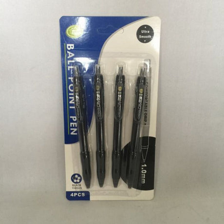 Four black ballpoint pens in each of 12 packs, designed for smooth writing and durability, perfect for everyday use.
