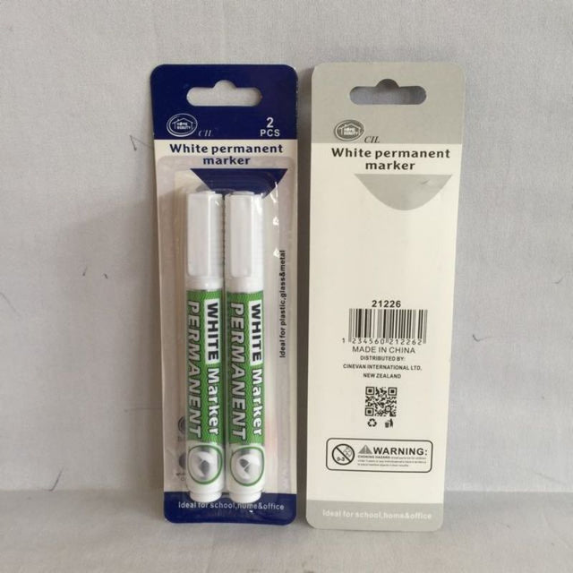 Set of 12 high-quality white markers, perfect for artists and DIY projects, with fine and chisel tips for versatility.