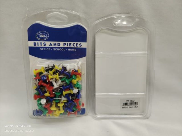 Colorful push pins in bulk, perfect for organizing notes, photos, and crafts on bulletin or cork boards.