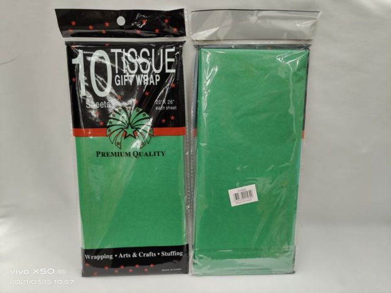 Vibrant green tissue gift wrap, 50 x 66 cm, ideal for elegant gift presentation, available in 6 packs of 10 pieces each.