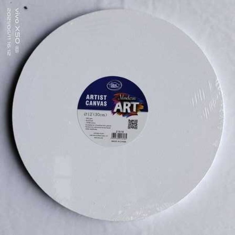 Set of 6 round 30cm artist canvases, perfect for acrylic, oil, or watercolor painting, ideal for all skill levels.