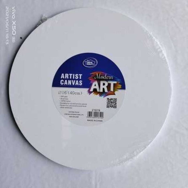 Set of 6 round 40cm artist canvases, ideal for acrylics, oils, and mixed media projects, crafted for quality and versatility.
