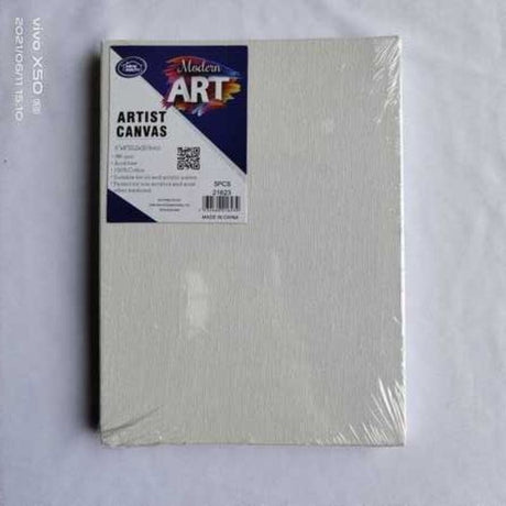 Premium artist canvas pack of 6, sized 15.2 x 20.3CM, perfect for oil, acrylic, and mixed media artwork.