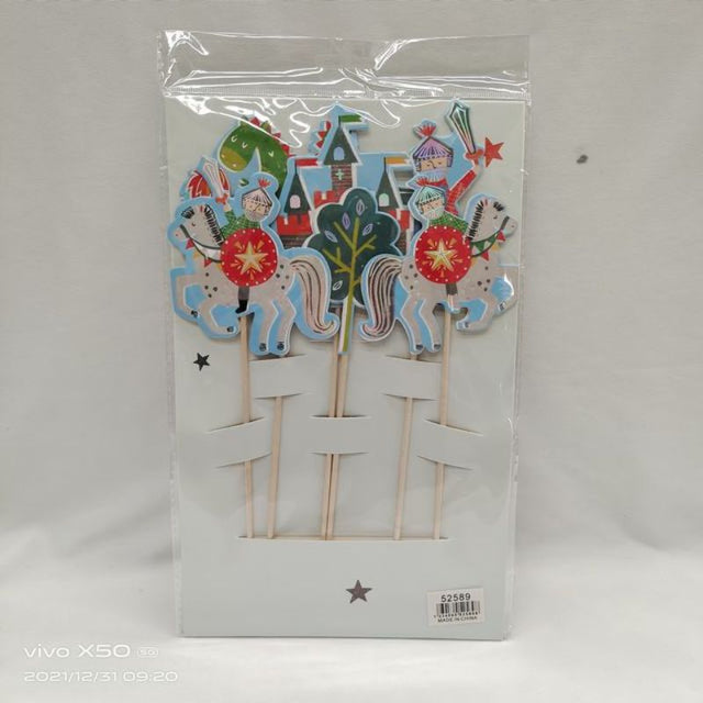 Colorful knight-themed decorations including banners and centerpieces for epic medieval party celebrations.