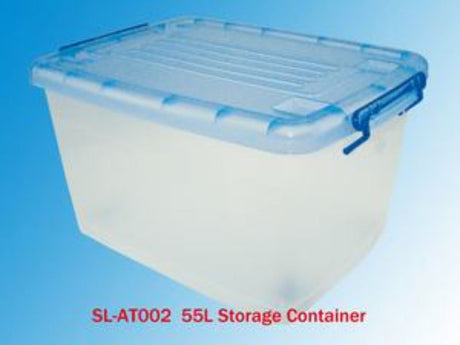 Set of 12 durable 55L plastic storage containers, transparent for easy visibility, ideal for organizing home and office spaces.