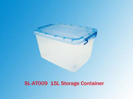 Set of 12 clear plastic storage containers (15L) for efficient organizing of home, office, and garage items.