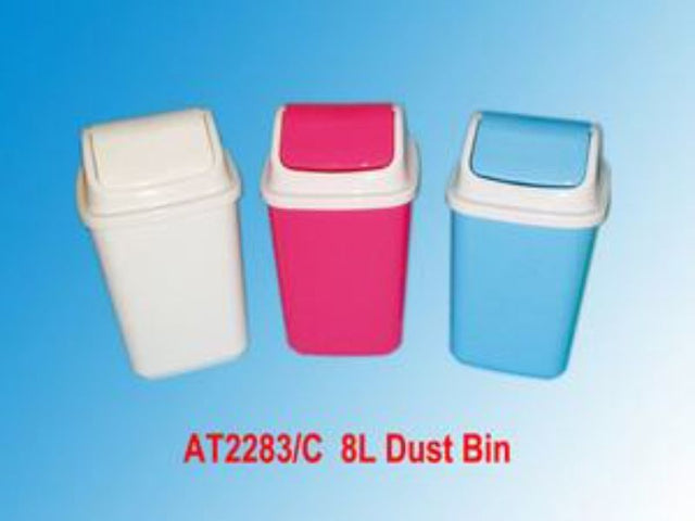 Set of 12 assorted 8L plastic rubbish bins for home, office, and classroom use, featuring durable, colorful designs.