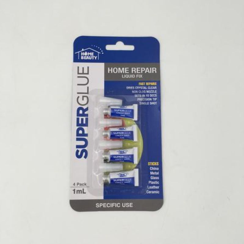 Single Shot Super Glue pack, 4x1ml tubes in 12 packs, ideal for fast, strong bonding on various surfaces for DIY projects.