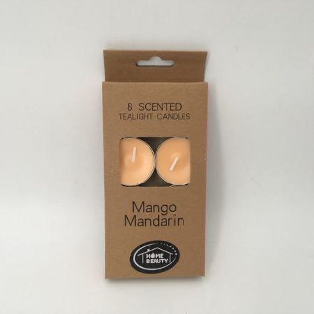 Apricot scented tealight candles in vibrant mango mandarin, 96-piece set, perfect for creating a cozy ambiance.
