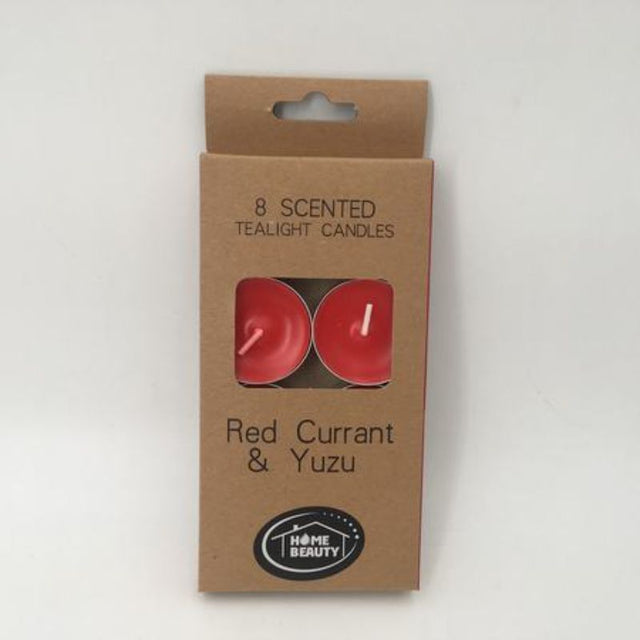 Set of 96 tealight candles in red, featuring a refreshing red currant and yuzu scent for ambiance and relaxation.