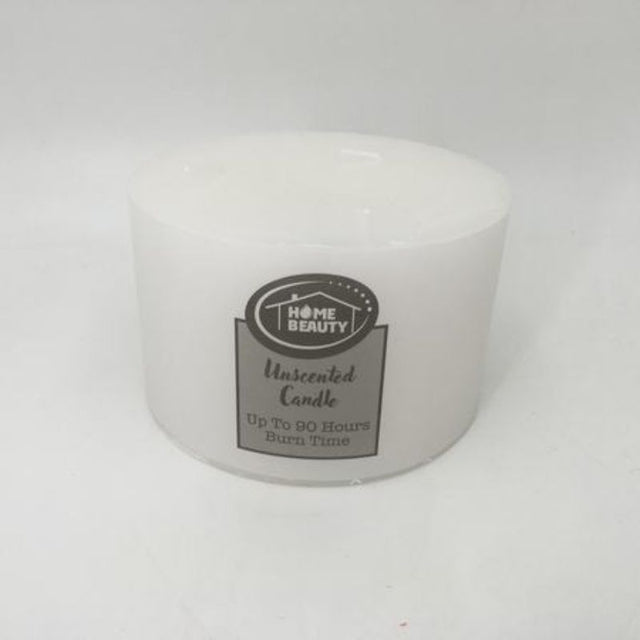 Set of 6 white pillar candles, 12.5cm tall, perfect for any decor and creating a warm, inviting atmosphere.
