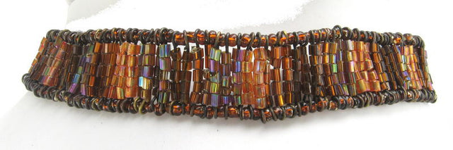 Beaded two-tone brown choker necklace, 30cm long, perfect for casual or formal wear, ideal for layering or solo.