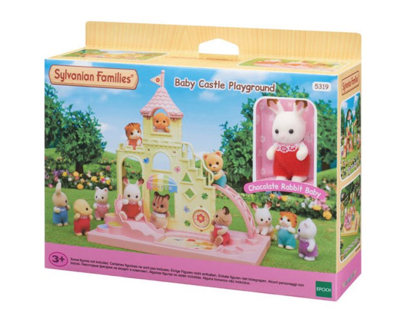 Alt text: "Enchanting Baby Castle Playground with Chocolate Rabbit figure, slide, ladder, and sandbox for imaginative play."