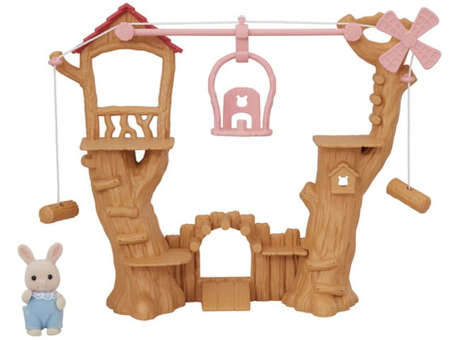 Alt text: Baby Ropeway Park from Sylvanian Families featuring a gondola, Milk Rabbit Baby, and fun playground activities for imaginative play.