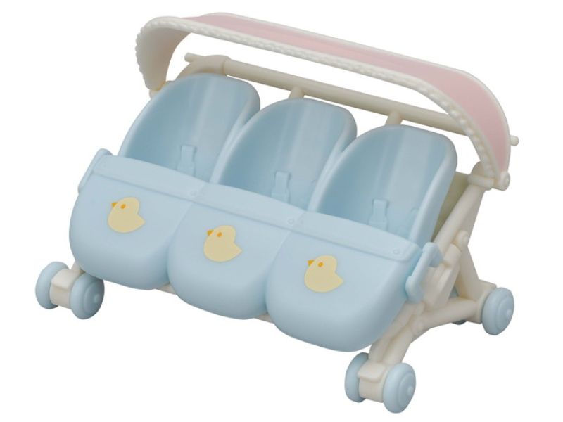 Stylish Triplets Stroller for Sylvanian Families, featuring detachable seat, adjustable canopy, and versatile for baby figures.