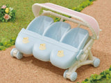 Triplets Stroller for Sylvanian Families, featuring a stylish design, detachable seat, and adjustable canopy for imaginative play.