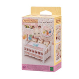 Enchanting Sylvanian Families crib with mobile for triplets, featuring a spinning mobile and three storage drawers for creative play.