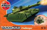 Airfix Challenger Tank model kit in green, featuring 35 snap-together pieces for easy assembly and customization.