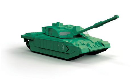 Airfix Challenger Tank model kit in green, featuring 35 snap-together pieces for easy assembly and customization.