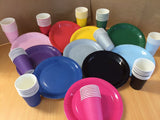 Vibrant yellow paper plates, 9 inches, pack of 6, eco-friendly and perfect for parties and outdoor events.