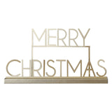 "Merry Christmas sign in Cosy Copper Gold metal, 36cm, perfect for festive decor with a modern, sustainable design."