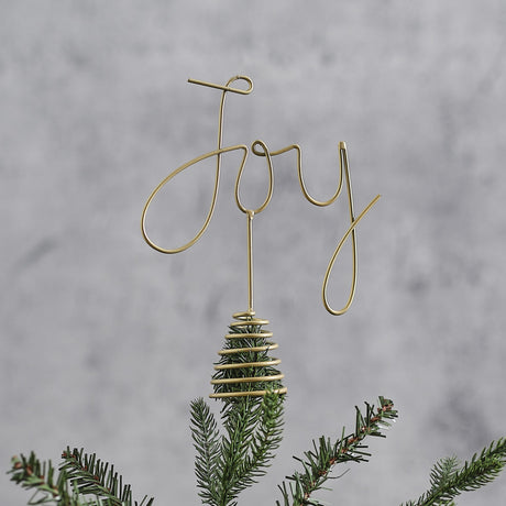 Copper Christmas tree topper with "Joy" design, 21cm high, adds modern warmth to festive decor.