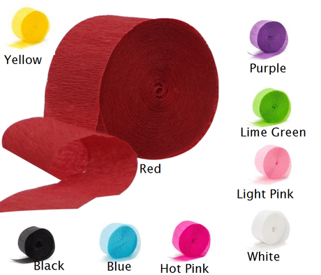 Vibrant red crepe paper streamers in a pack of 80 rolls, perfect for decorating festive events and creating colorful celebrations.