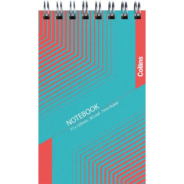 Collins SP35 Notebook in red and blue, compact 77x125mm, top-opening with 36 ruled leaves for organized note-taking.