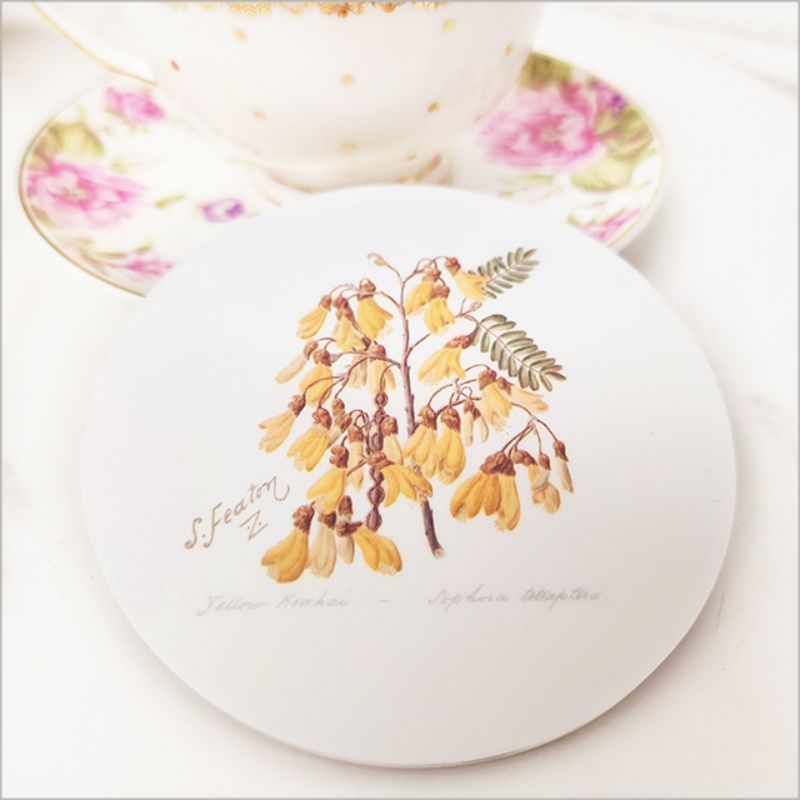 Coaster - Single Printed Sarah Featon Kowhai (10cm)