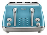 Azure 4 slice toaster with high gloss finish, chromed details, and customizable browning settings for perfect toast.