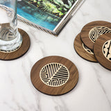 Art Deco coaster made from reclaimed Riverwood Rimu, showcasing unique colors and durable craftsmanship, 10cm diameter.