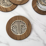 Elegant single Art Deco River Rimu coaster, handcrafted from reclaimed timber, showcasing unique colors and history.