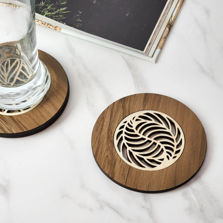 Unique Single Palm River Rimu coaster with a pine veneer inlay, showcasing reclaimed New Zealand wood's history and beauty.