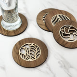 Unique 10cm coaster made from reclaimed River Rimu wood, showcasing its distinct grain and natural colors.